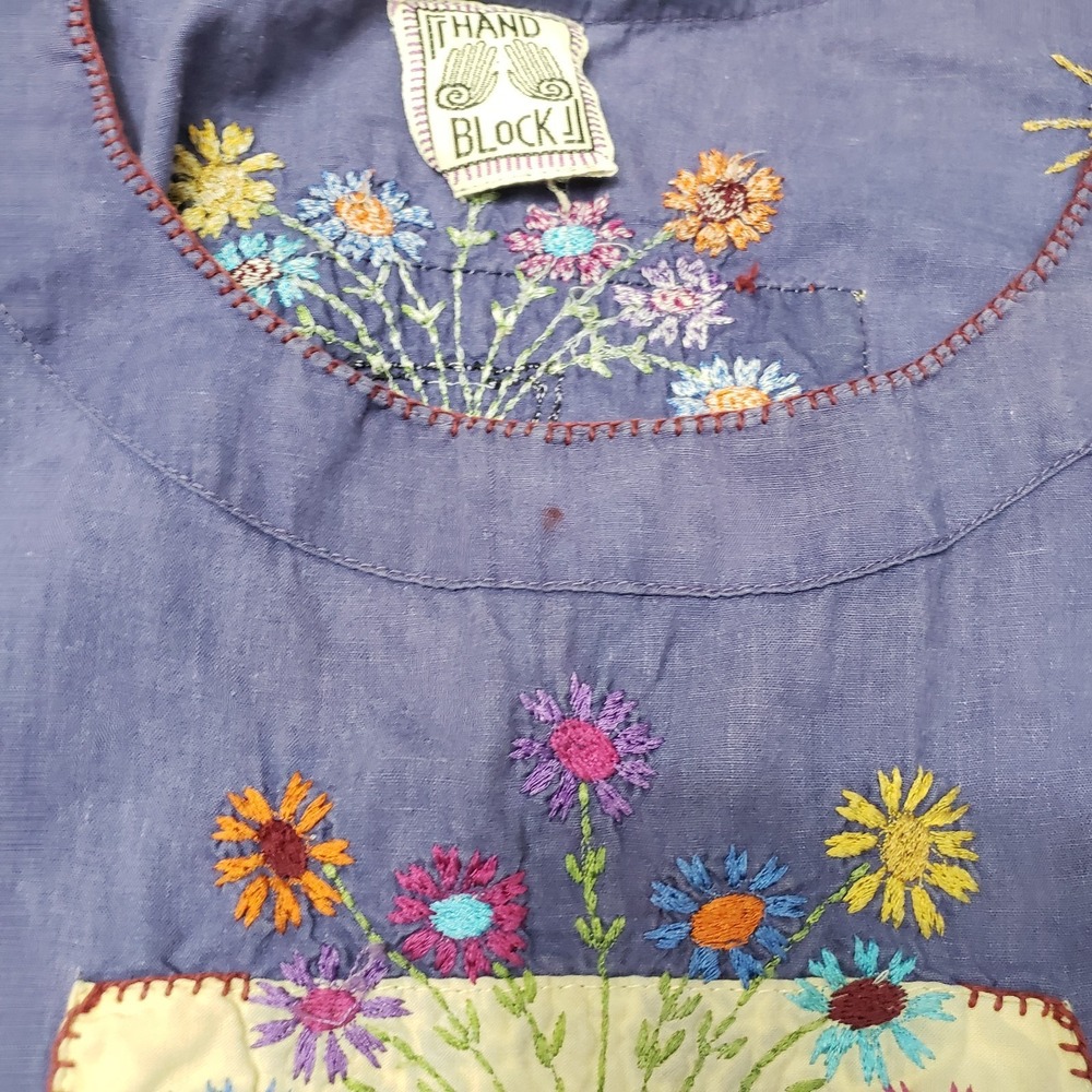 Hand Block Dress Womens Small Multicolor Cottage Core Button Sleeveless - Picture 4 of 10